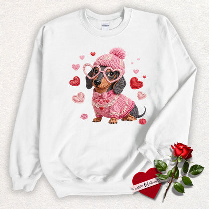 Faux Yarn Valentine's Day Dachshund Sweatshirt