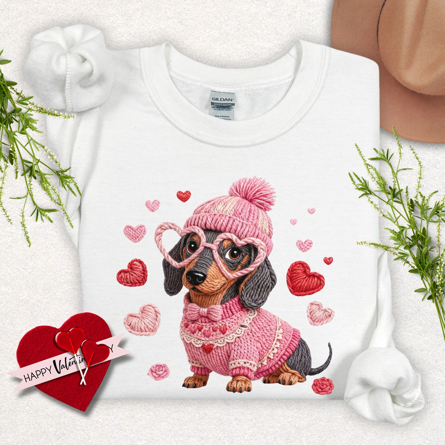 Faux Yarn Valentine's Day Dachshund Sweatshirt