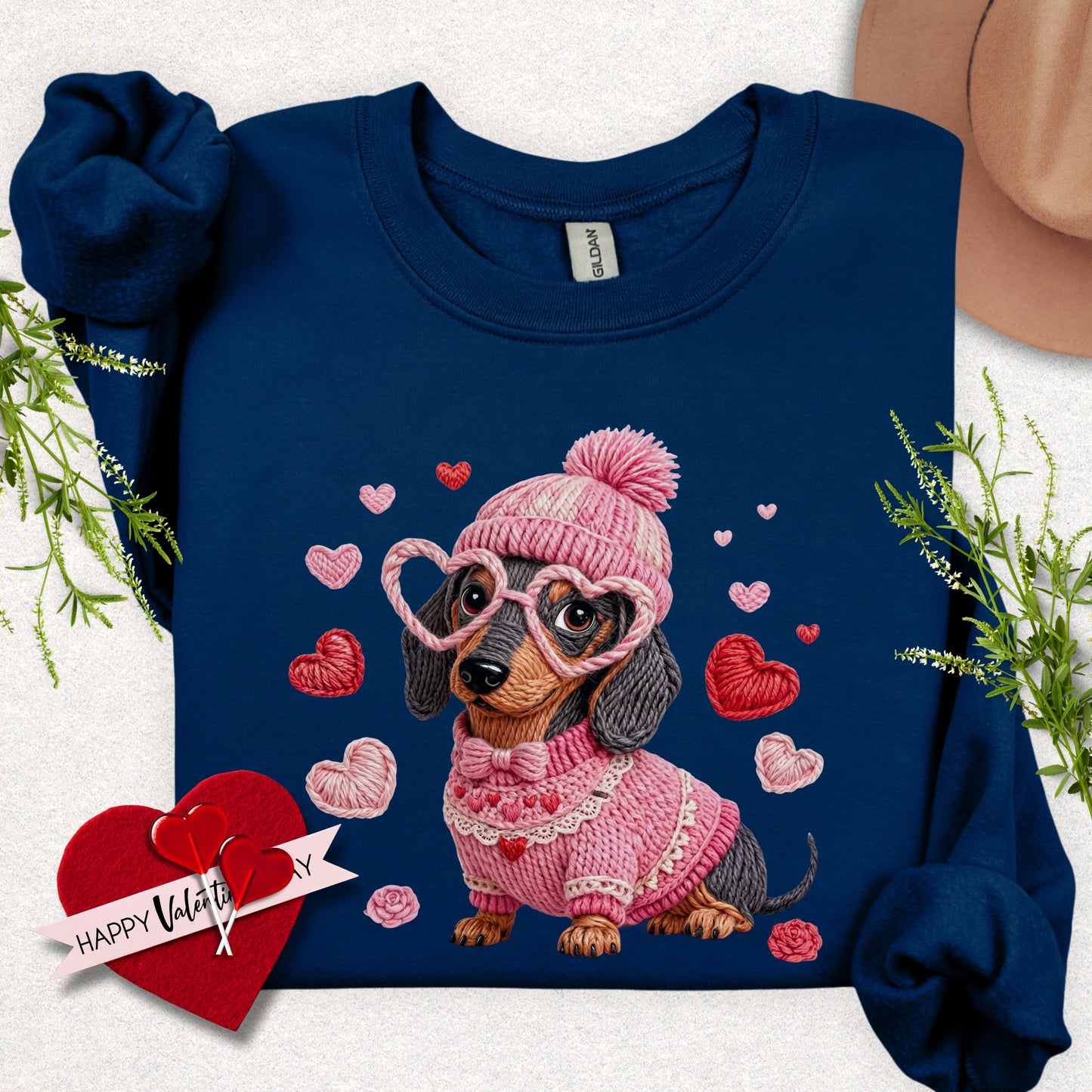 Faux Yarn Valentine's Day Dachshund Sweatshirt