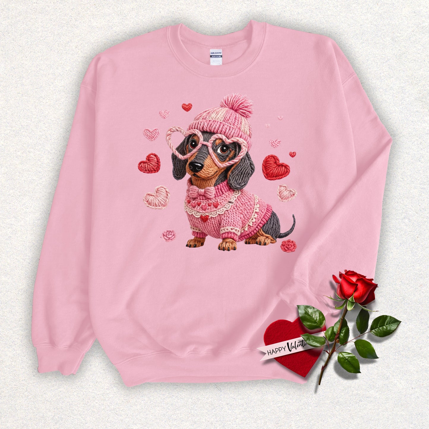Faux Yarn Valentine's Day Dachshund Sweatshirt