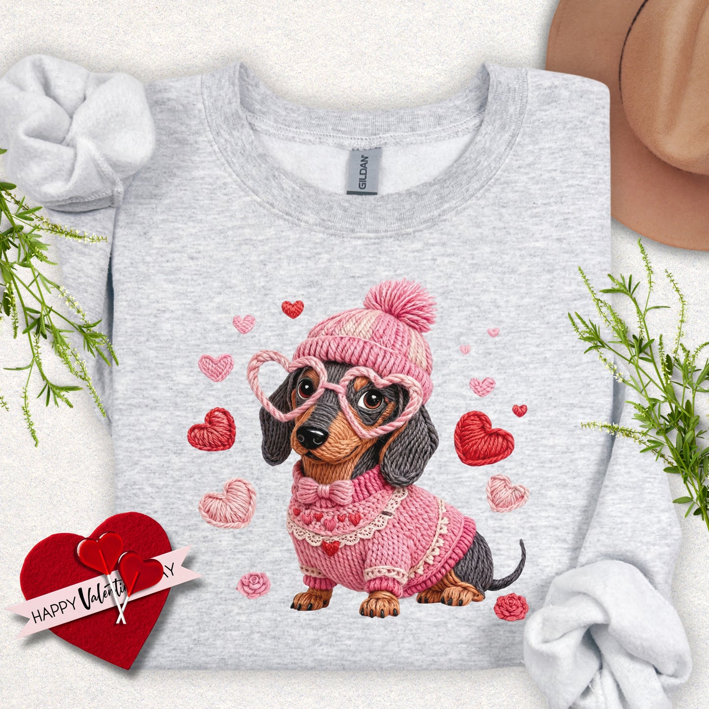 Faux Yarn Valentine's Day Dachshund Sweatshirt