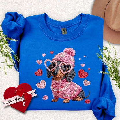 Faux Yarn Valentine's Day Dachshund Sweatshirt