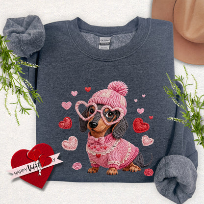 Faux Yarn Valentine's Day Dachshund Sweatshirt