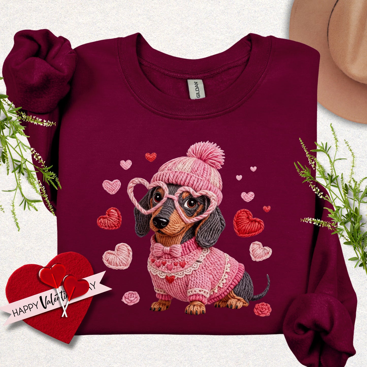 Faux Yarn Valentine's Day Dachshund Sweatshirt