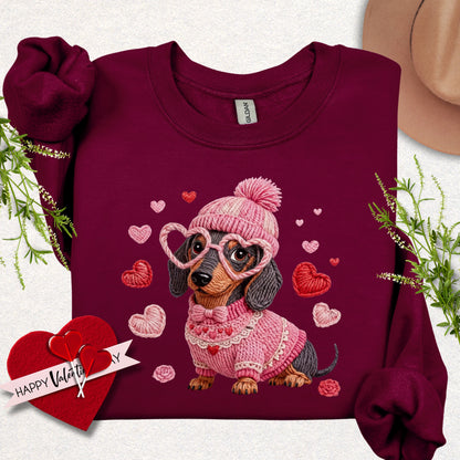 Faux Yarn Valentine's Day Dachshund Sweatshirt