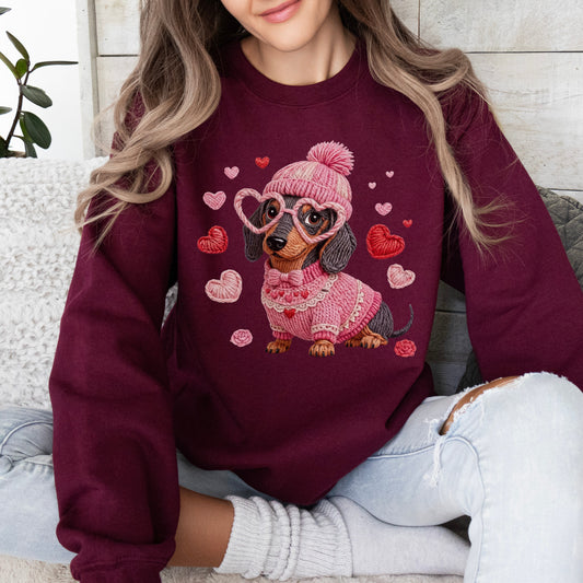 Faux Yarn Valentine's Day Dachshund Sweatshirt