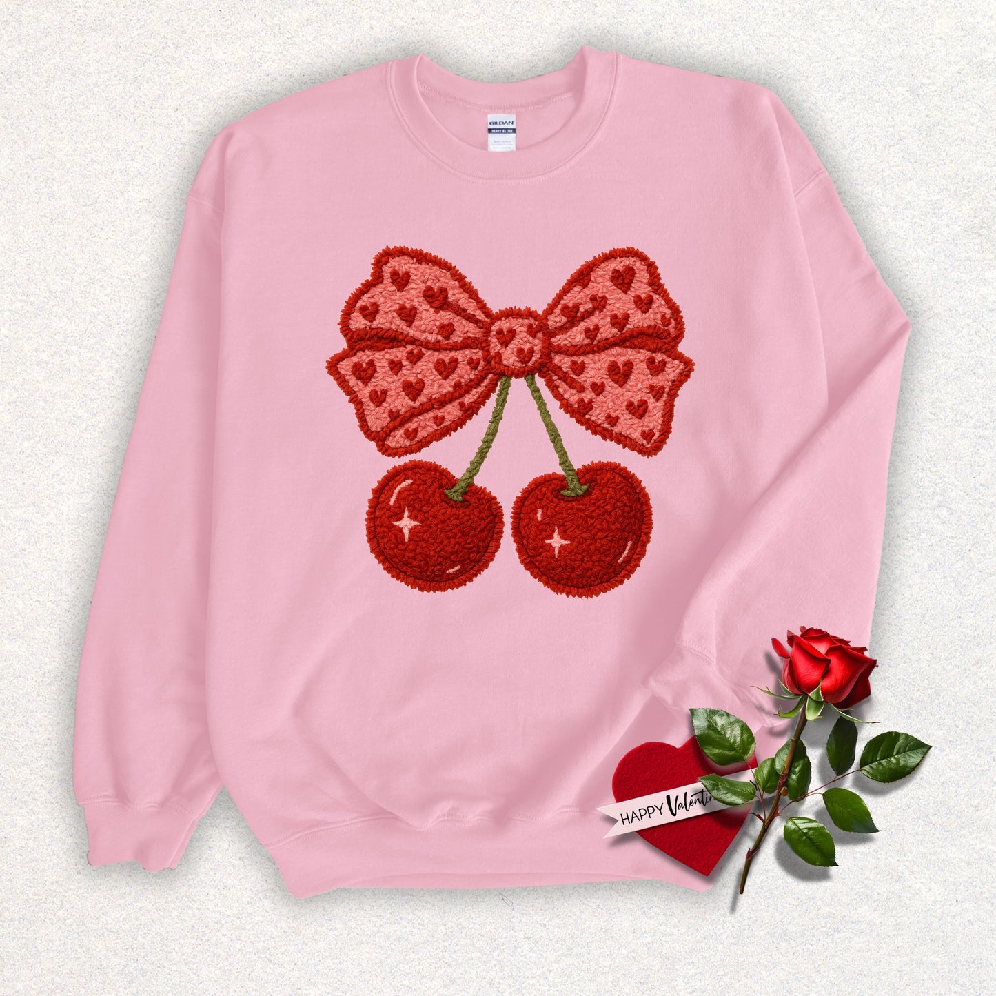Faux Yarn Cherry Bow Sweatshirt