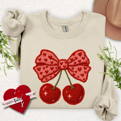 Faux Yarn Cherry Bow Sweatshirt