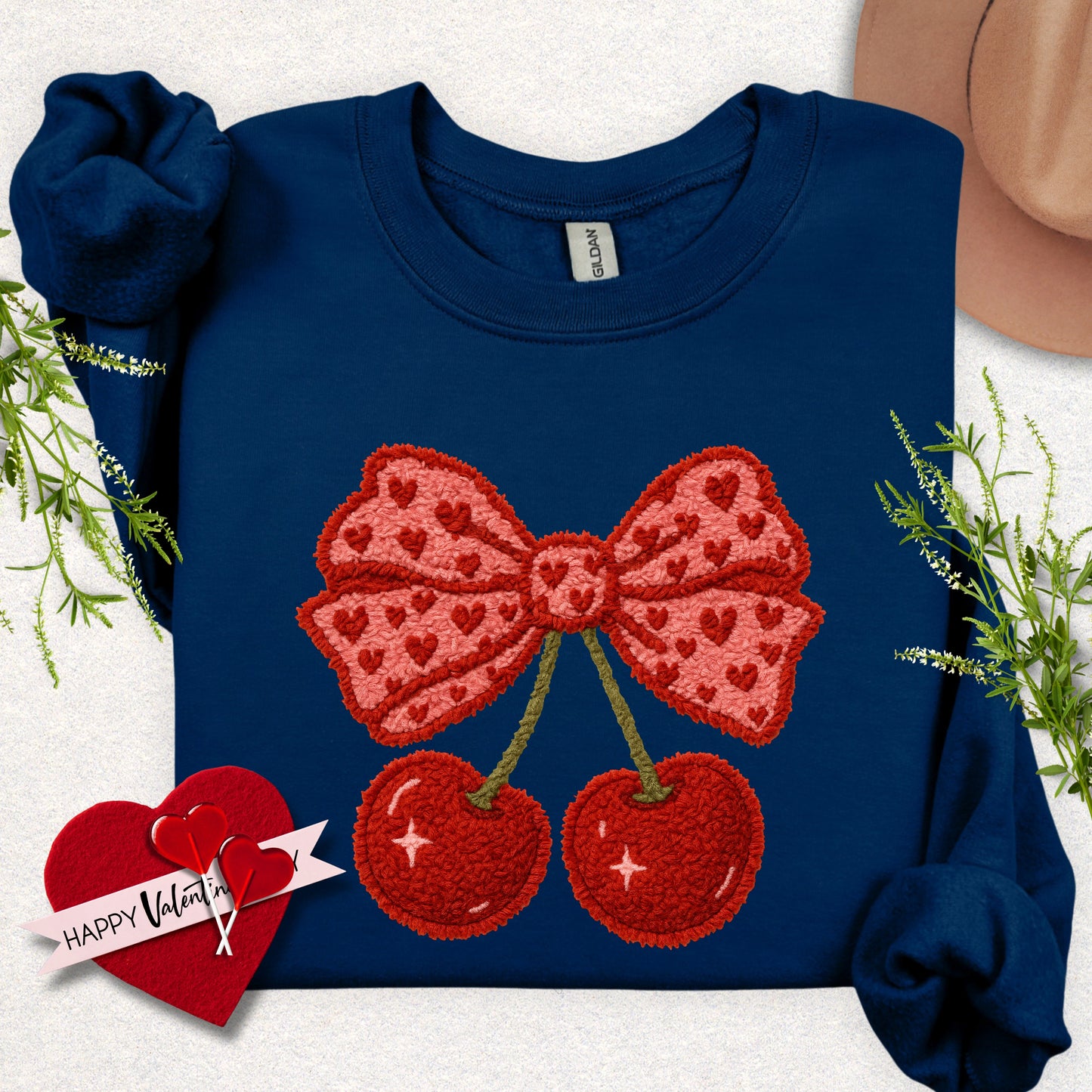 Faux Yarn Cherry Bow Sweatshirt