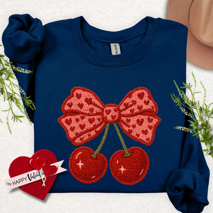 Faux Yarn Cherry Bow Sweatshirt