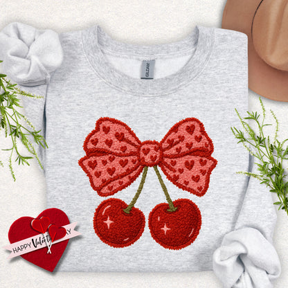 Faux Yarn Cherry Bow Sweatshirt