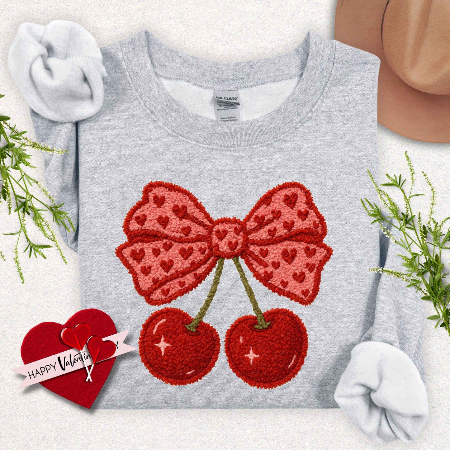 Faux Yarn Cherry Bow Sweatshirt