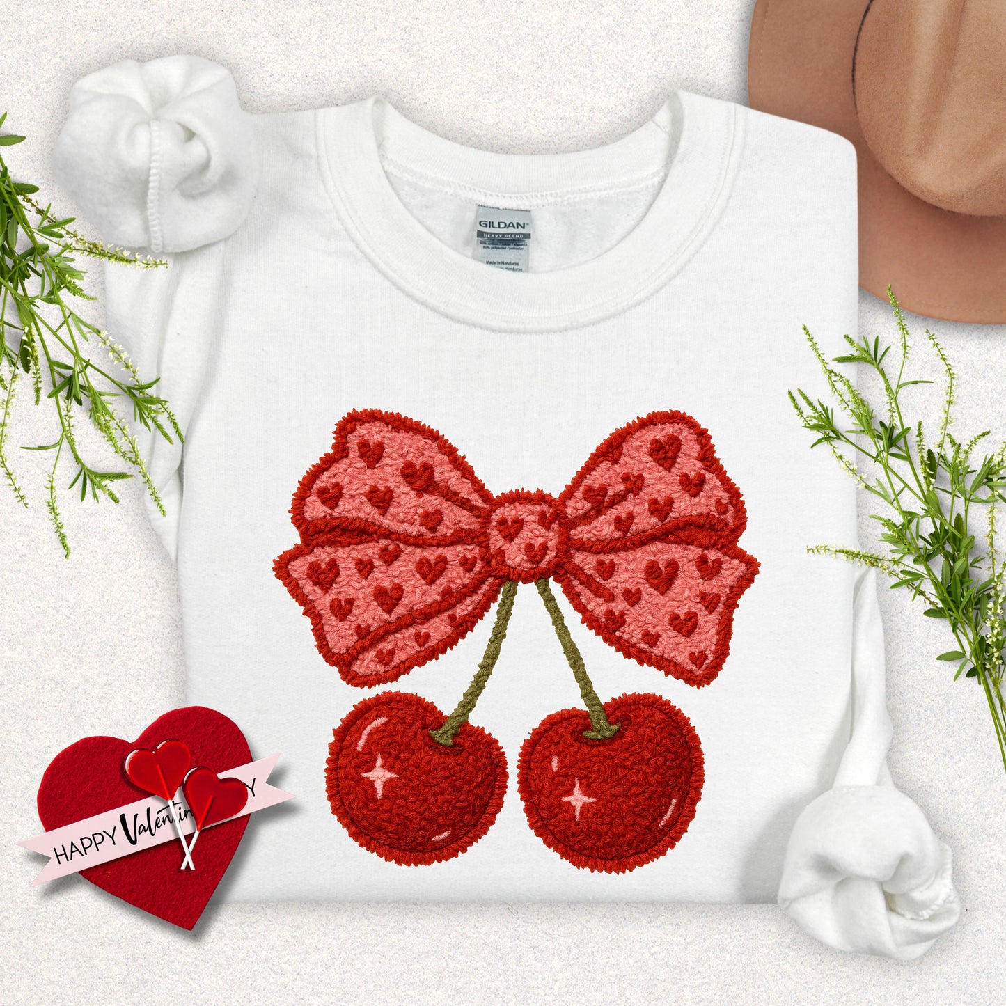 Faux Yarn Cherry Bow Sweatshirt