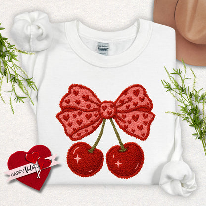 Faux Yarn Cherry Bow Sweatshirt