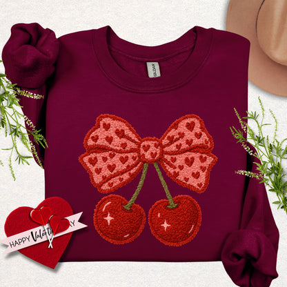 Faux Yarn Cherry Bow Sweatshirt