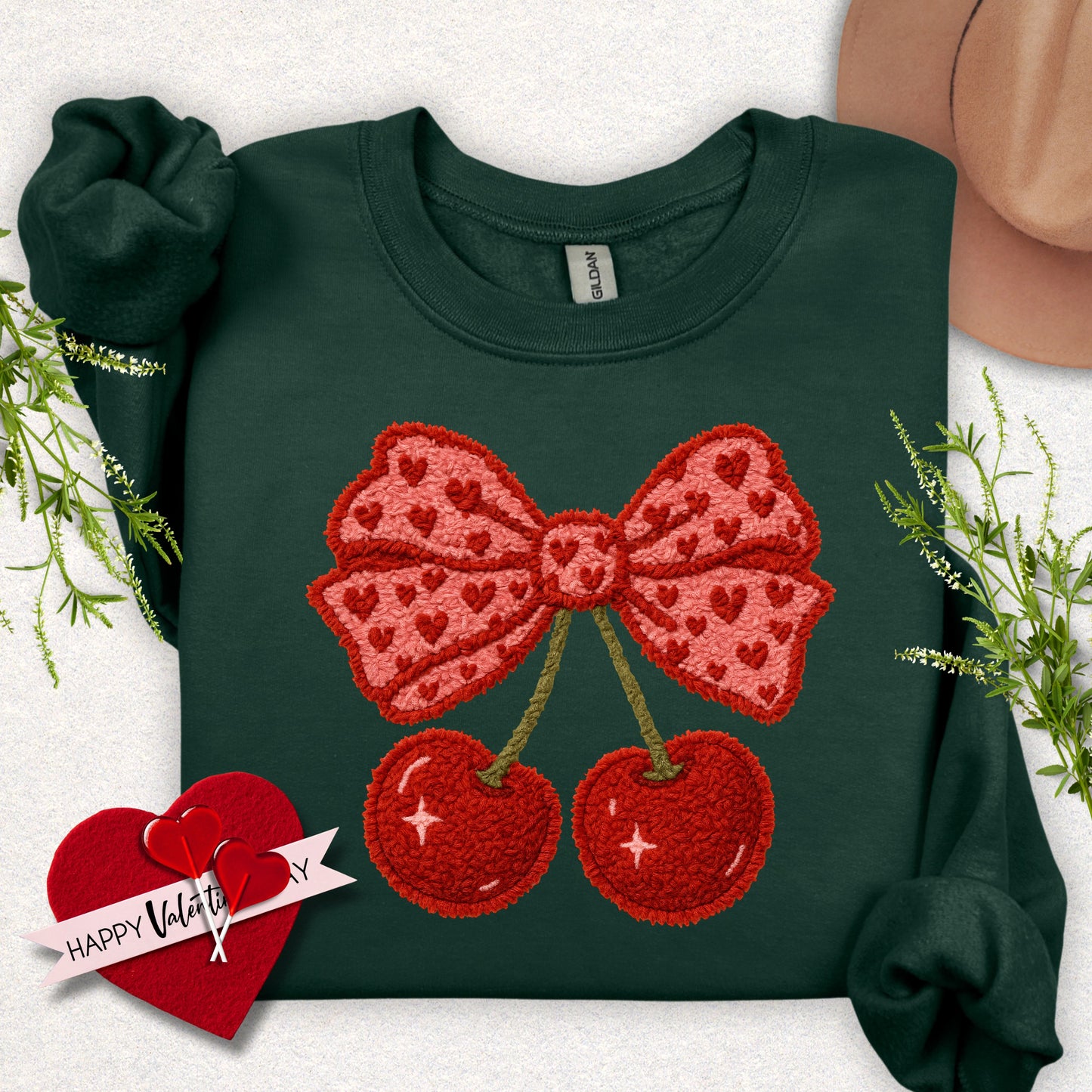 Faux Yarn Cherry Bow Sweatshirt
