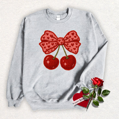 Faux Yarn Cherry Bow Sweatshirt