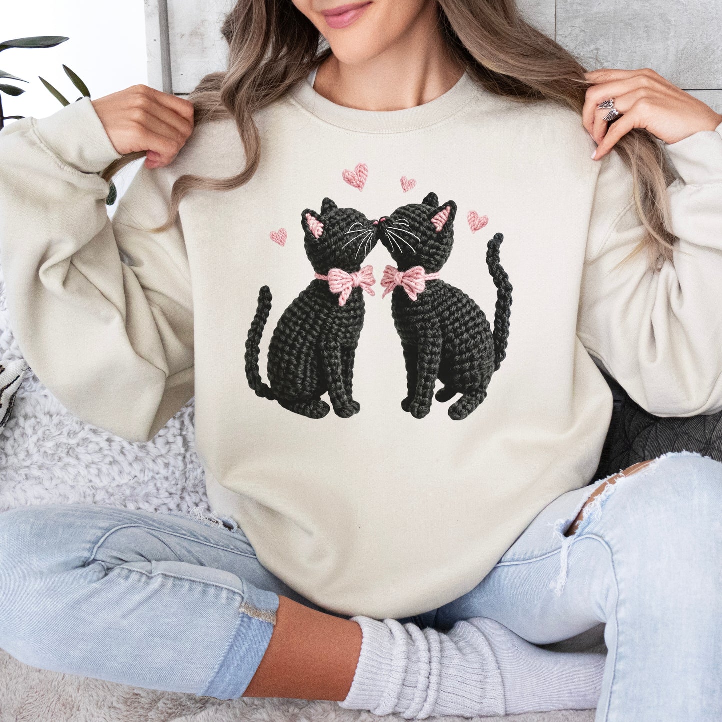 Faux Yarn Kitty Love Sweatshirt