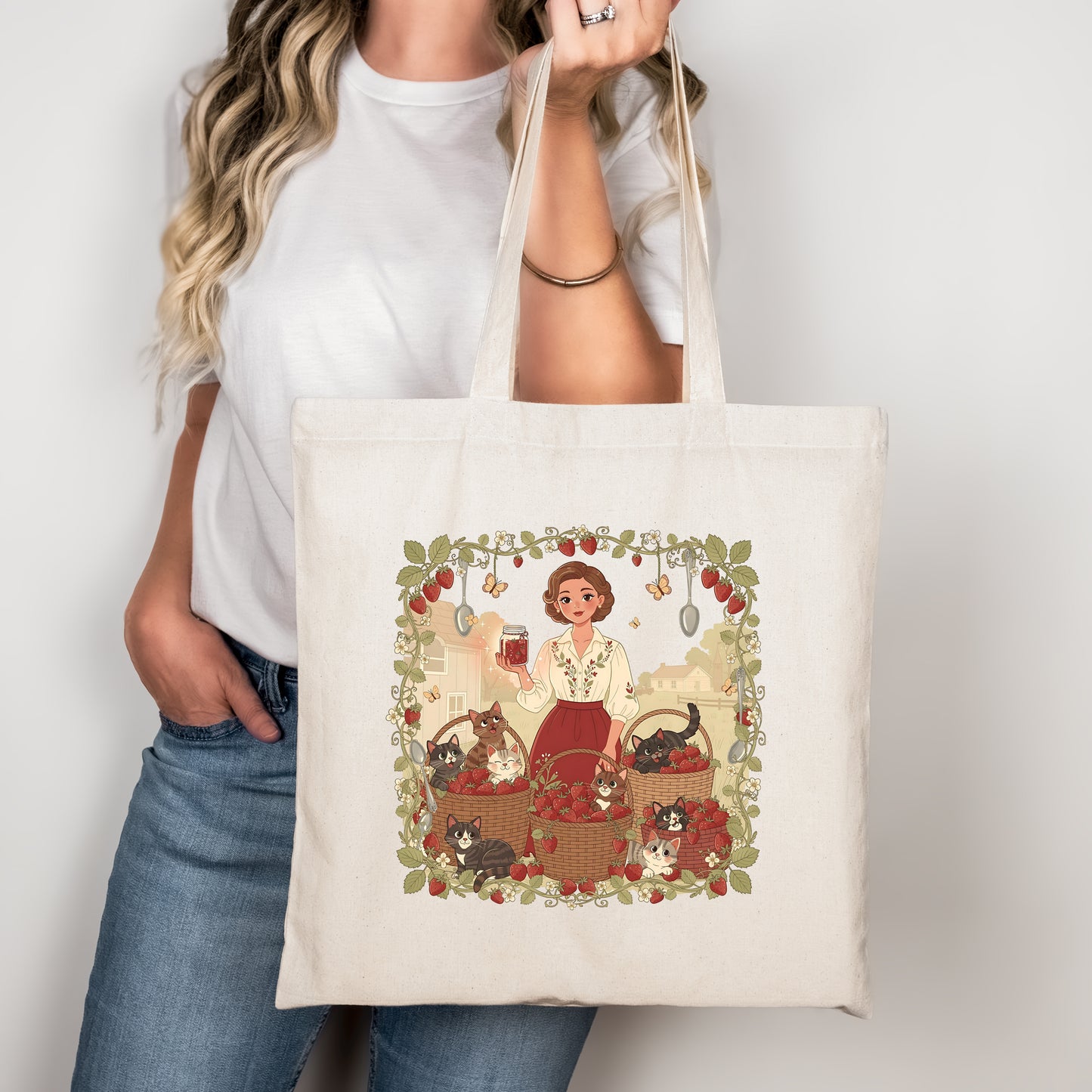 Strawberry Harvest Cotton Tote Bag