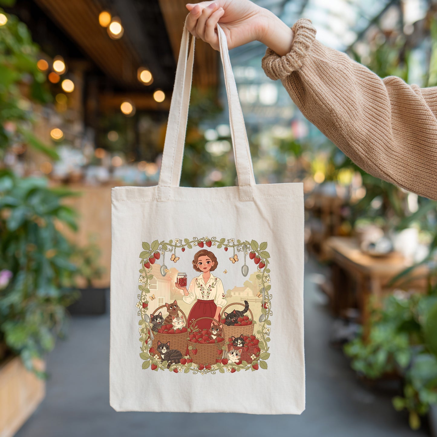 Strawberry Harvest Cotton Tote Bag