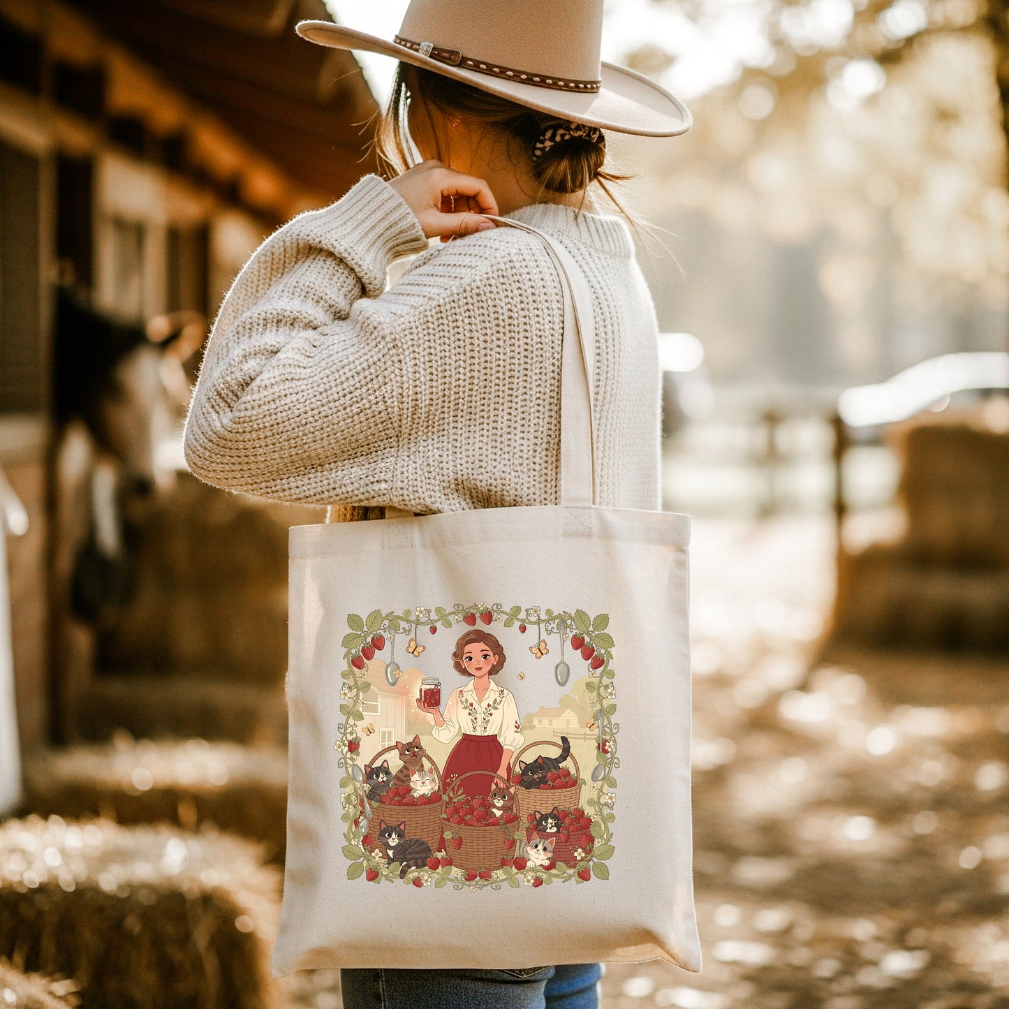 Strawberry Harvest Cotton Tote Bag