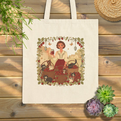 Strawberry Harvest Cotton Tote Bag