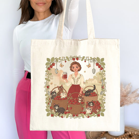 Strawberry Harvest Cotton Tote Bag