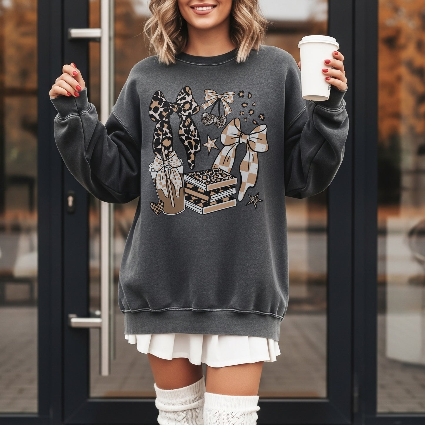 Books Coffee & Bows Lightweight Sweatshirt