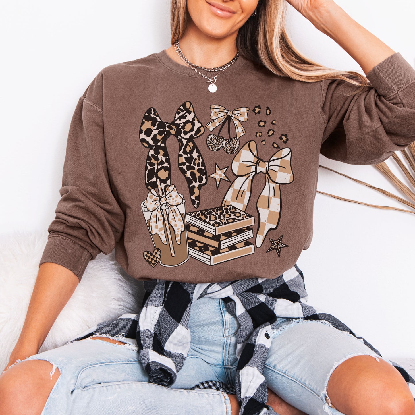 Books Coffee & Bows Lightweight Sweatshirt