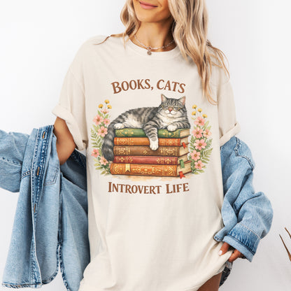 Books, Cats & Introvert Life Tee
