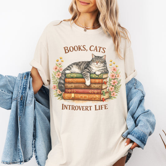Books, Cats & Introvert Life Tee