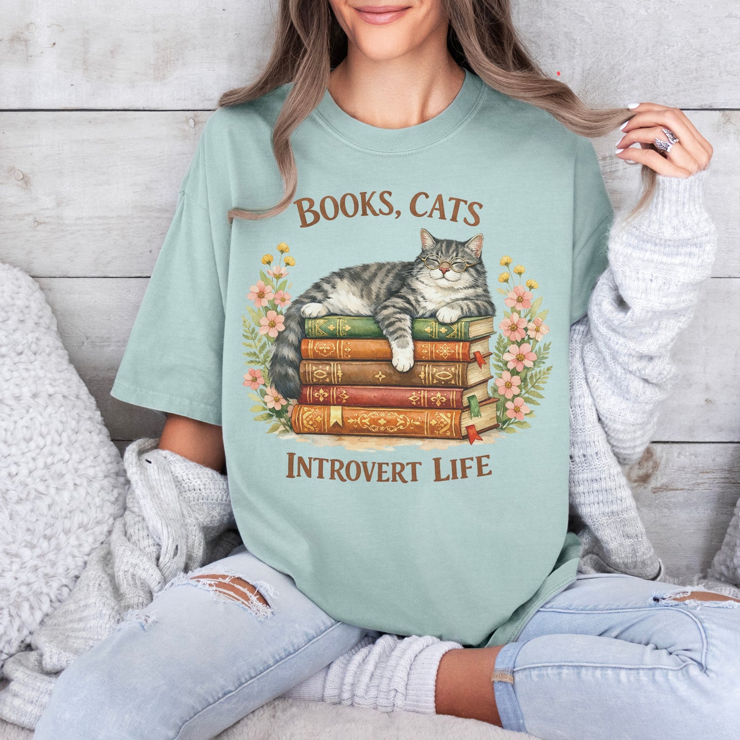 Books, Cats & Introvert Life Tee