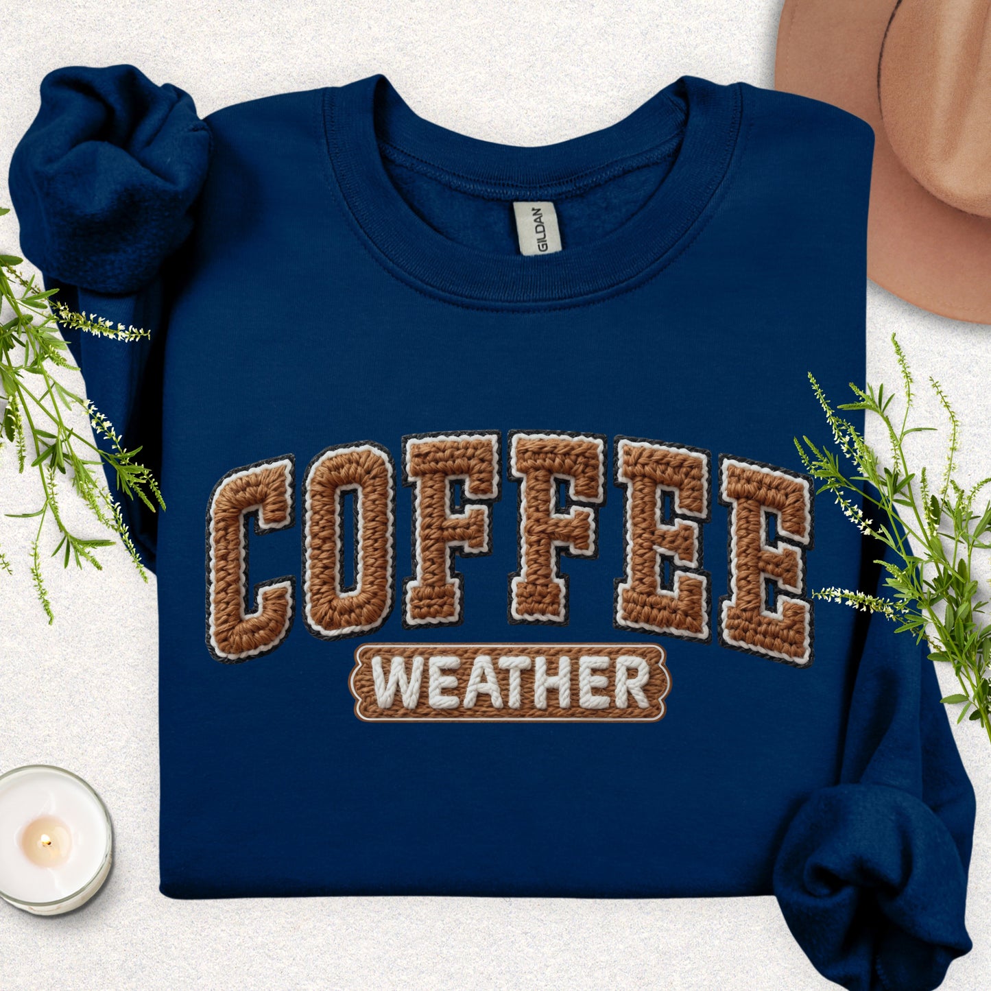 Faux Yarn Patch Coffee Weather Sweatshirt