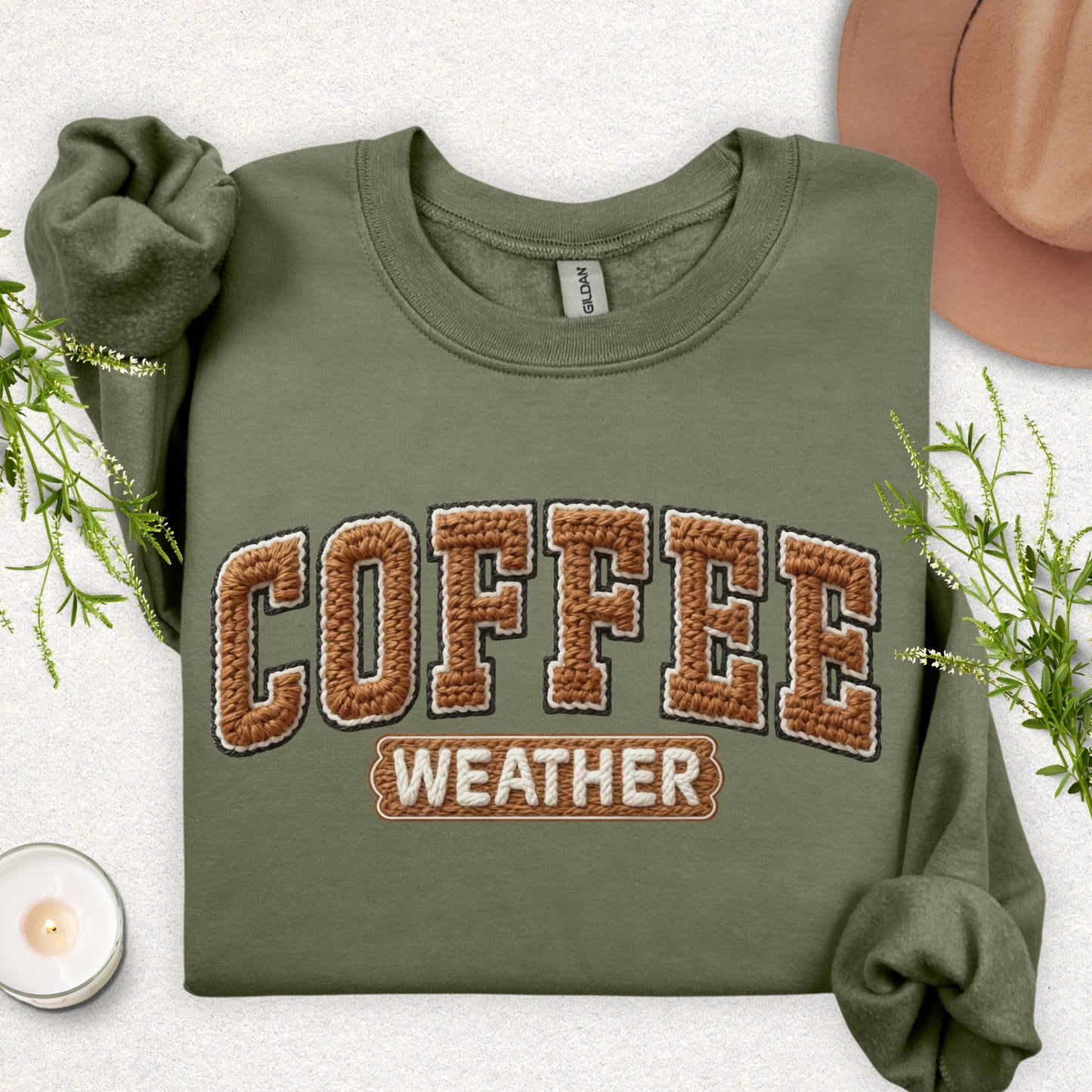 Faux Yarn Patch Coffee Weather Sweatshirt
