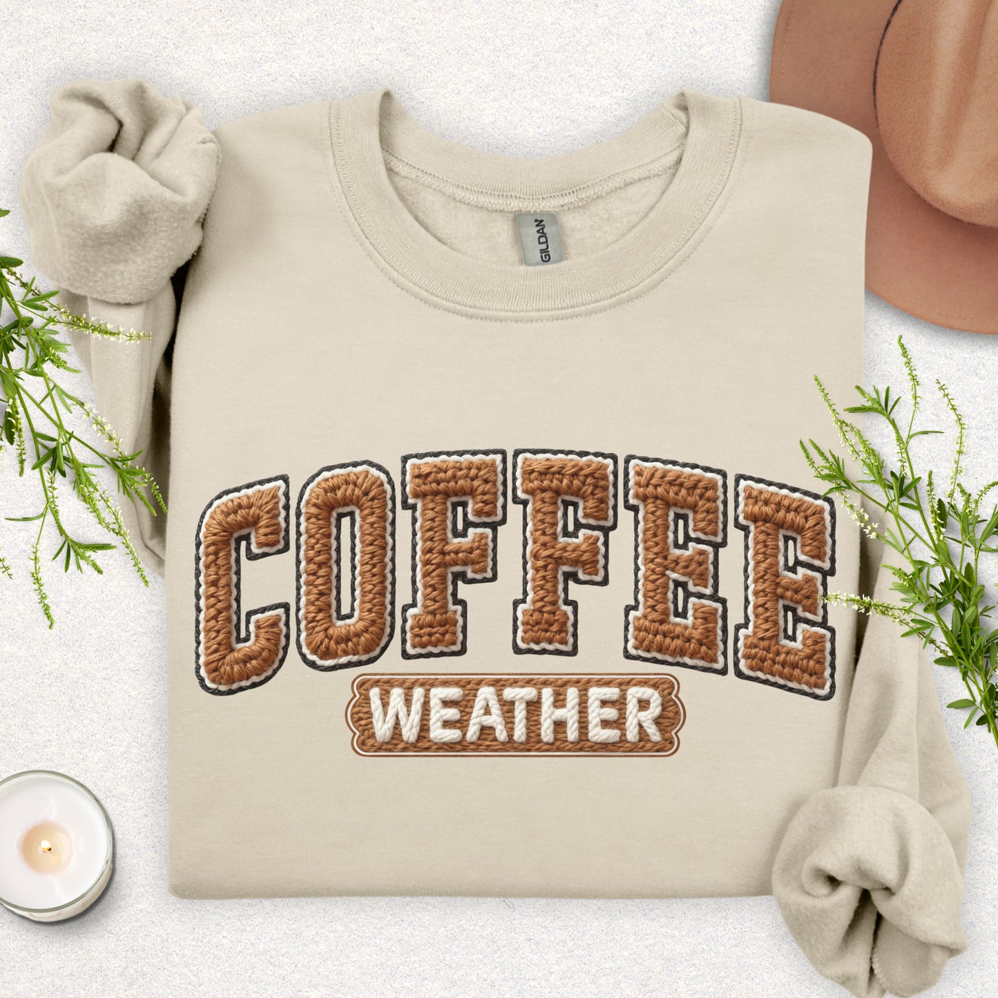 Faux Yarn Patch Coffee Weather Sweatshirt