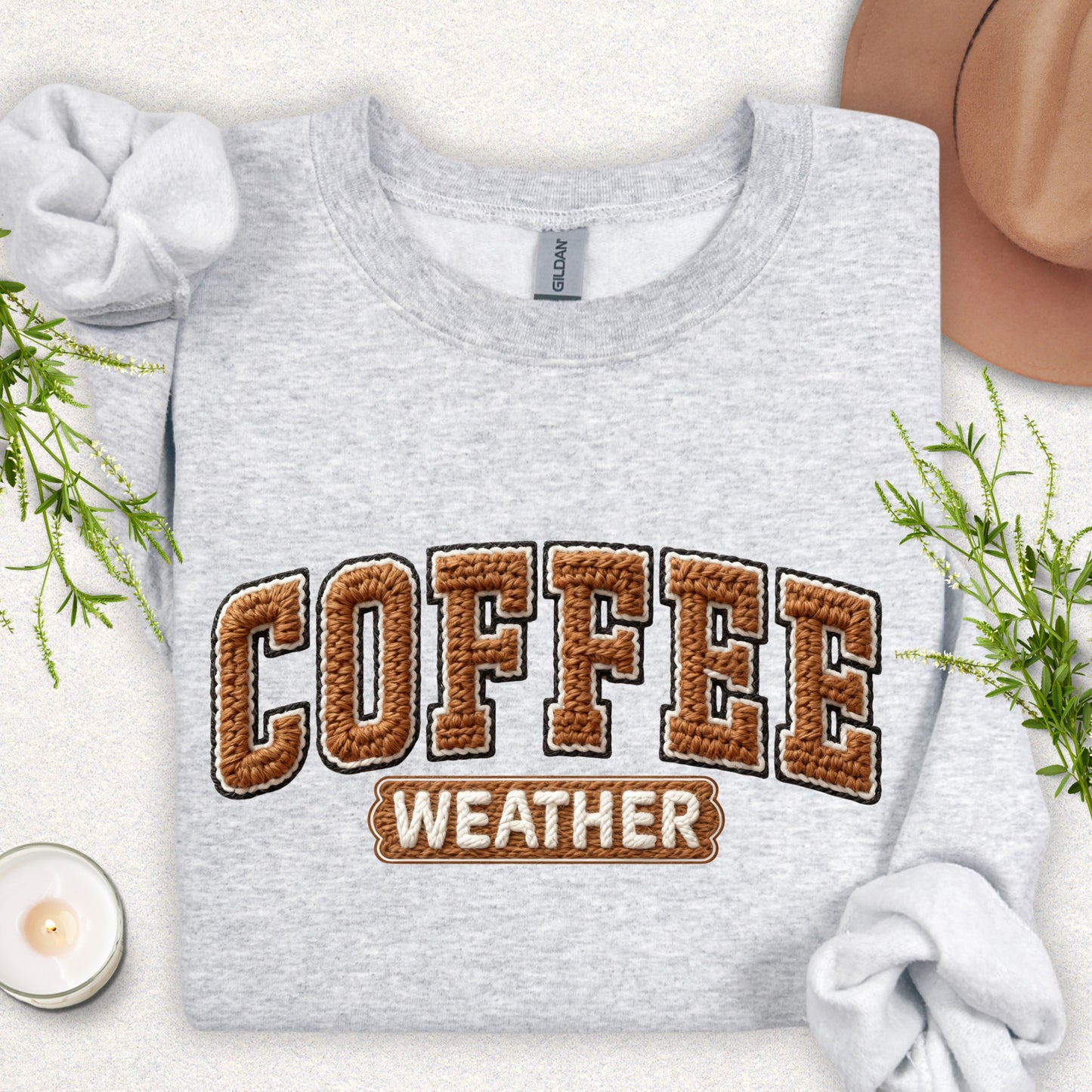 Faux Yarn Patch Coffee Weather Sweatshirt