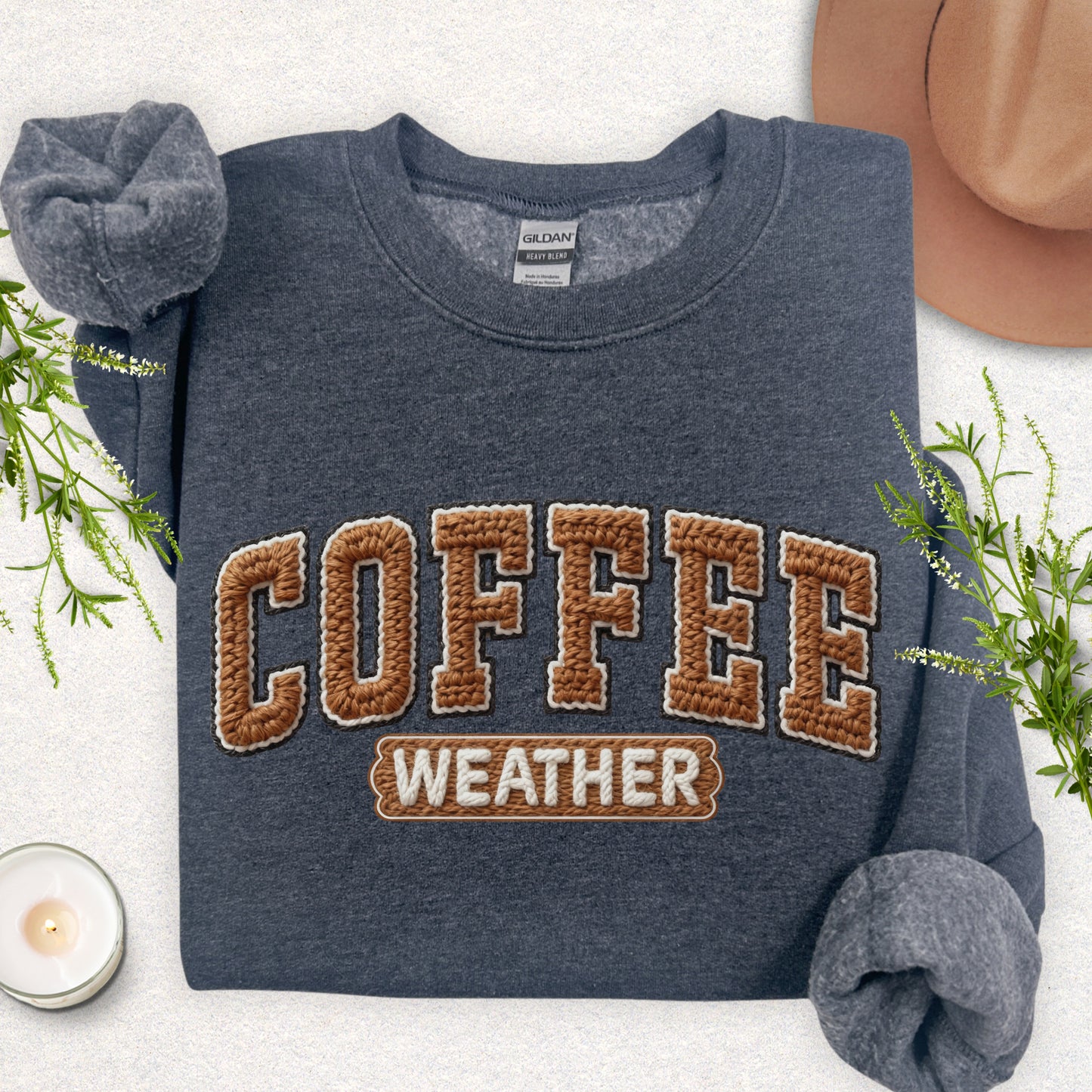 Faux Yarn Patch Coffee Weather Sweatshirt