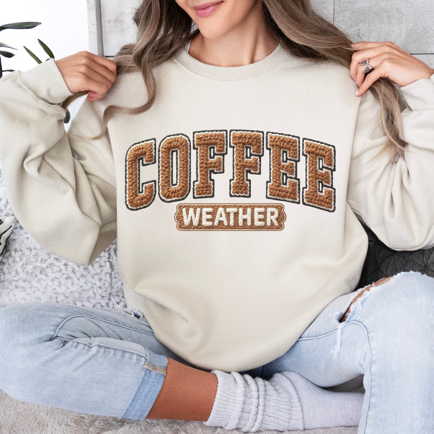 Faux Yarn Patch Coffee Weather Sweatshirt