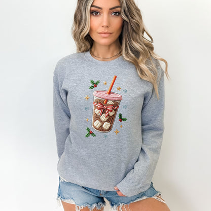 Faux Embroidered Iced Coffee Sweatshirt
