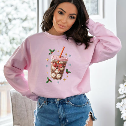 Faux Embroidered Iced Coffee Sweatshirt