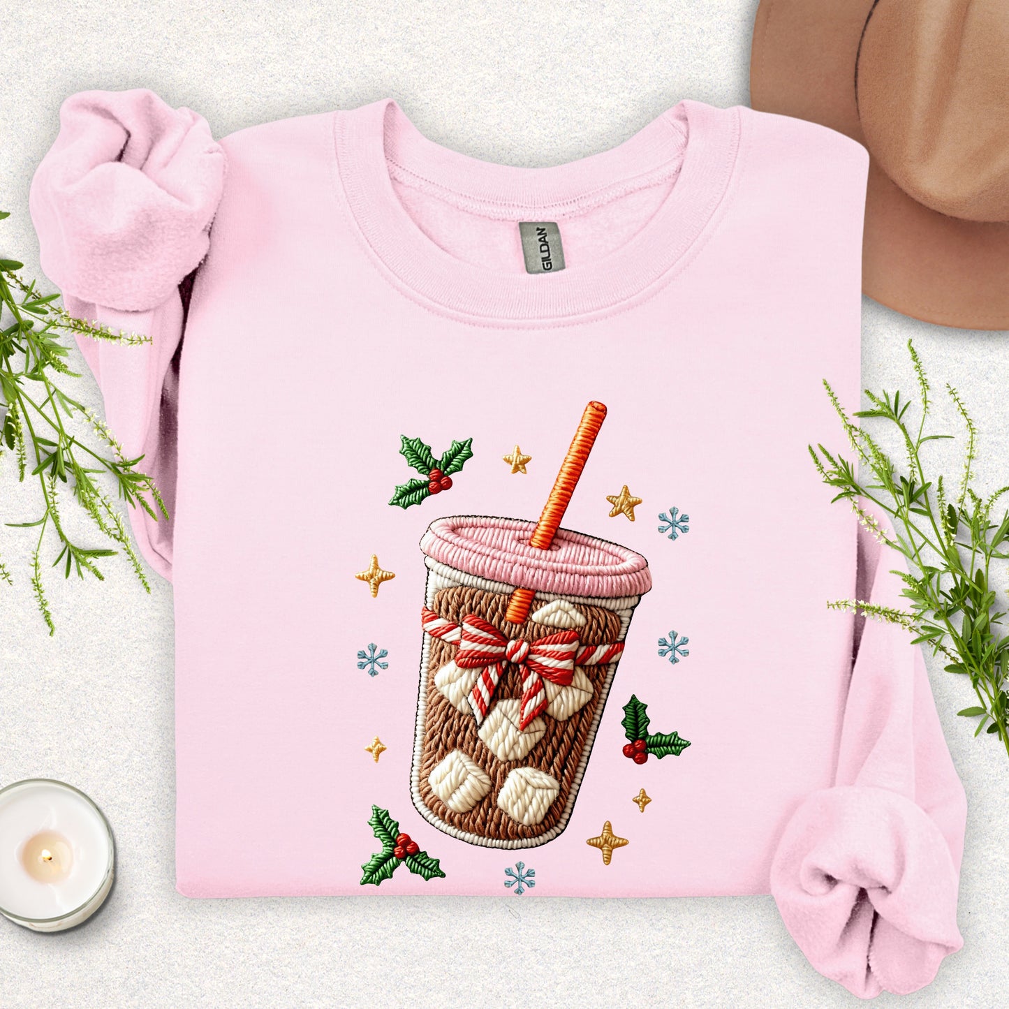 Faux Embroidered Iced Coffee Sweatshirt