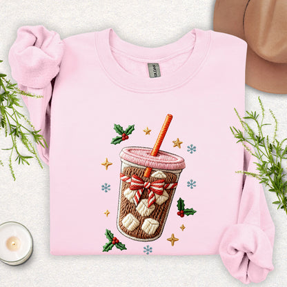 Faux Embroidered Iced Coffee Sweatshirt