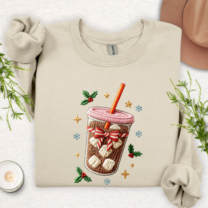 Faux Embroidered Iced Coffee Sweatshirt