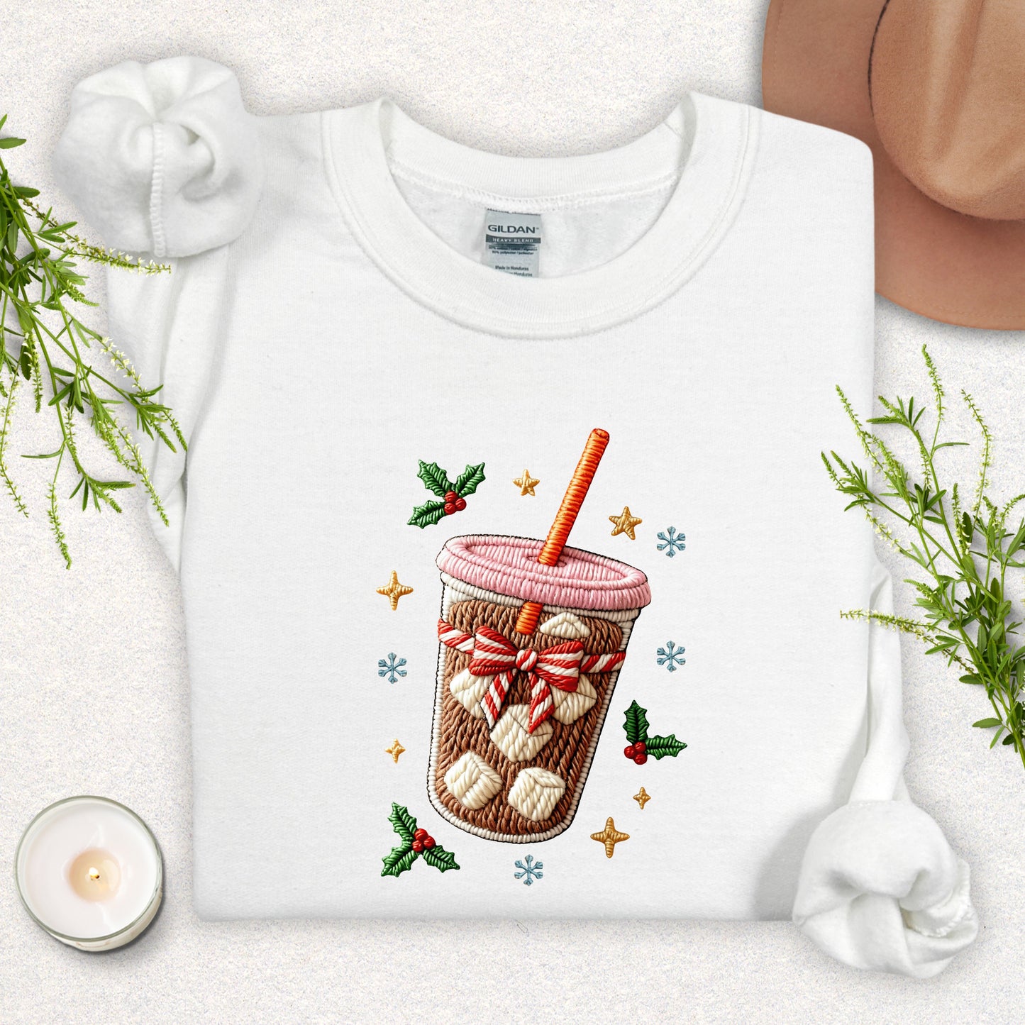 Faux Embroidered Iced Coffee Sweatshirt