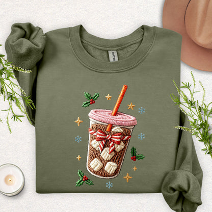 Faux Embroidered Iced Coffee Sweatshirt