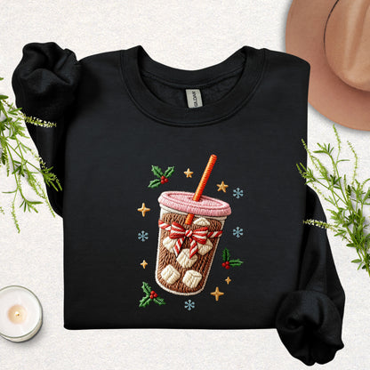 Faux Embroidered Iced Coffee Sweatshirt