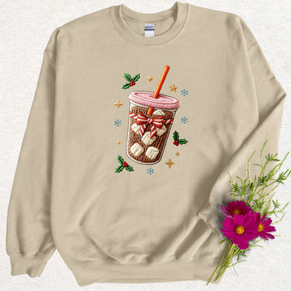 Faux Embroidered Iced Coffee Sweatshirt