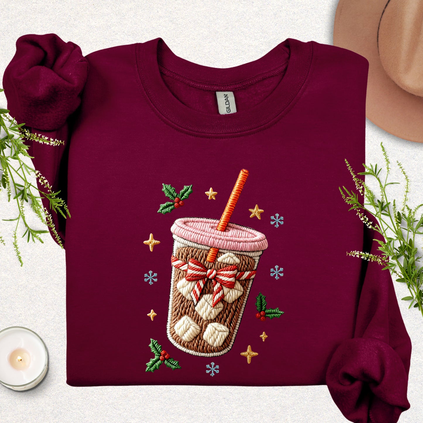 Faux Embroidered Iced Coffee Sweatshirt