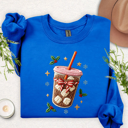 Faux Embroidered Iced Coffee Sweatshirt