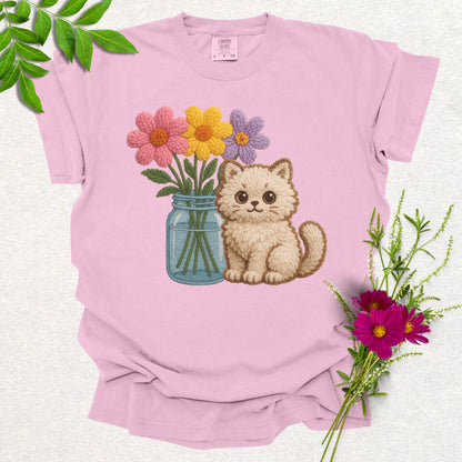 Faux Knit Cat & Flowers Tee